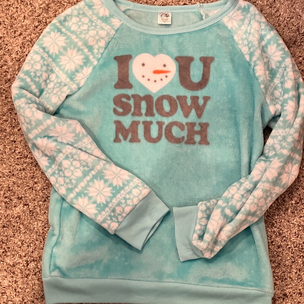 Youth Teal Soft Sweatshirt - Snowflake Sleeves Graphic I 🤍 I Snow Much